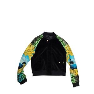 Unbranded Velvet Bomber Jacket Baroque Leopard Print Quilted Lining Zip Front